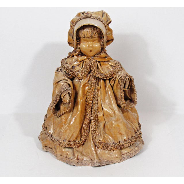 Old-world charm in a wax-over papier-mâché bonnet figure, likely continental (German-style) and late-19th/early-20th...