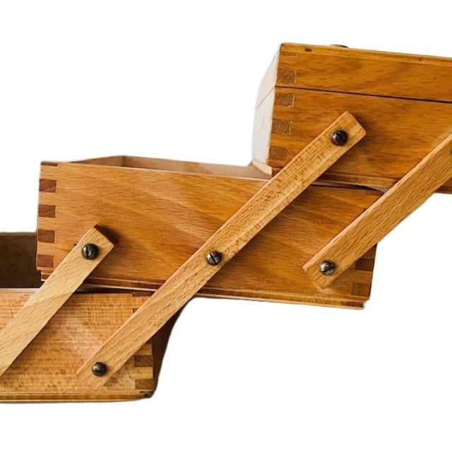 Wood Mid-Century Modern Danish Folding Wooden Sewing Box, 1960s For Sale - Image 7 of 11