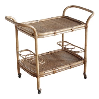 Vintage Rattan and Bamboo Bar Cart, 1980s For Sale