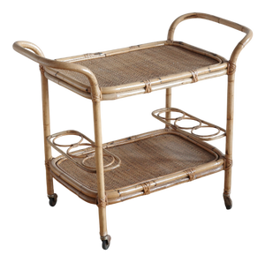 Vintage Rattan and Bamboo Bar Cart, 1980s