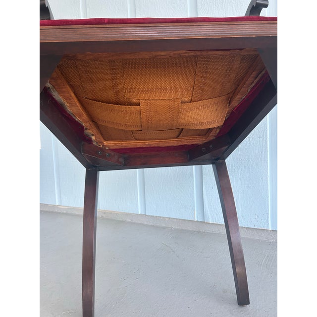 c.1900 Hepplewhite Style Mahogany Armchair With Red Velvet Seat – Lattice Back Accent Chai For Sale - Image 12 of 12