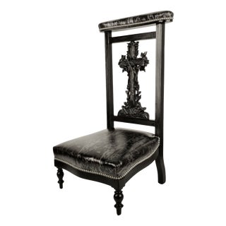 Antique Victorian Gothic Revival Ebonized Wood Prie-Dieu Prayer Chair with Carved Cross, 1900 For Sale
