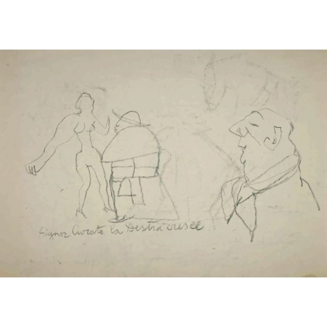 The Faces is an Original Drawing in carbon on creamy-colored paper realized by Mino Maccari in the mid-20th century. Hand-...