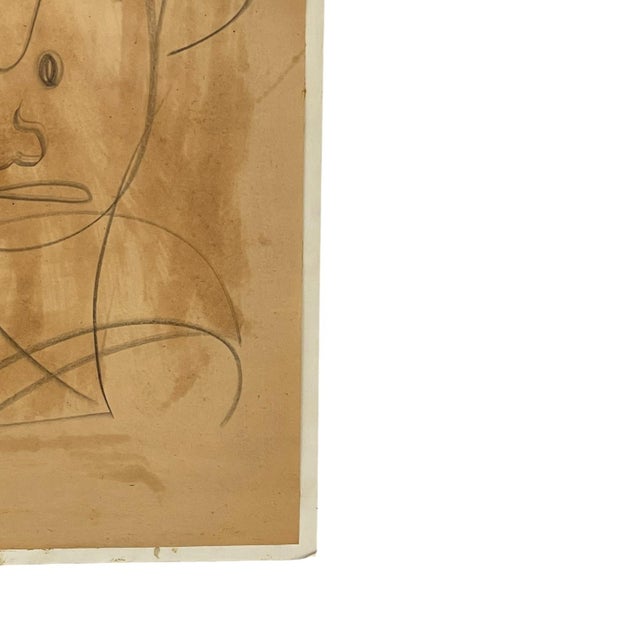 Vintage Abstract Portrait Drawing on Toned Paper by Jerry Owens, Modernist Figurative Artwork.. For Sale In Seattle - Image 6 of 10