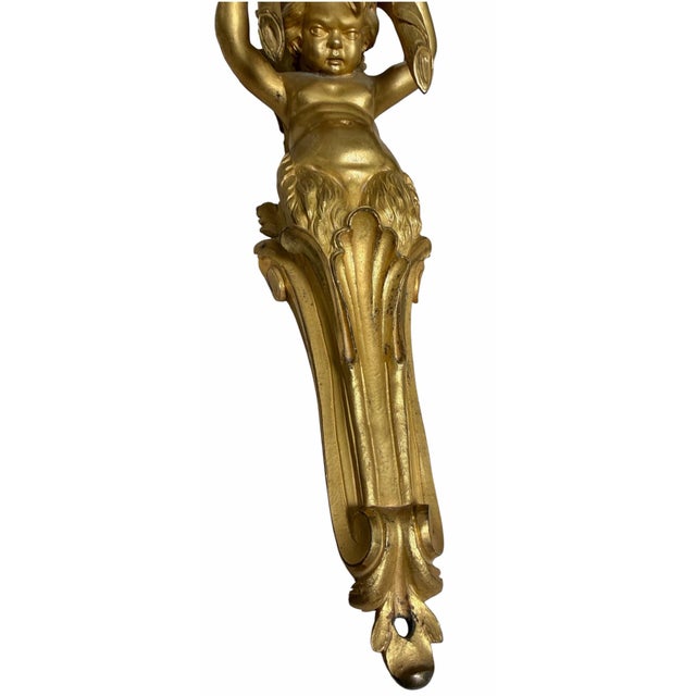 Lights Pair of Antique 19c French Gilt Bronze Cherubic Light Sconces For Sale - Image 7 of 8