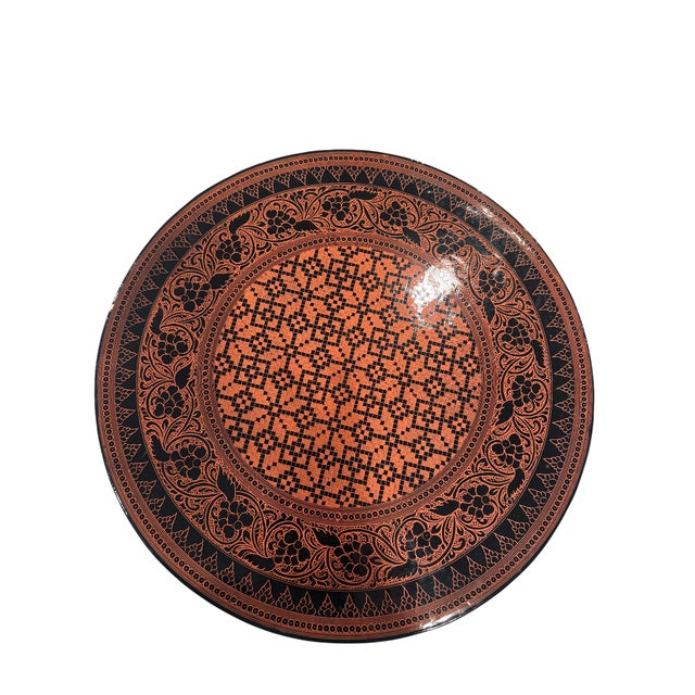 Traditional Hand Carved Burmese Lacquerware Vessel With Matching Tray – Unused – Wedding Gift Provenance For Sale - Image 3 of 8