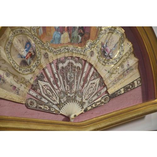 Framed Brisé Fan with Hand-Painted Courtly Scene For Sale - Image 6 of 7