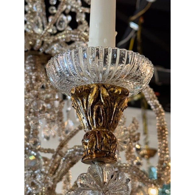 Traditional 19th Century Italian Giltwood Chandeliers With Crystals and Beads - a Pair For Sale - Image 3 of 7