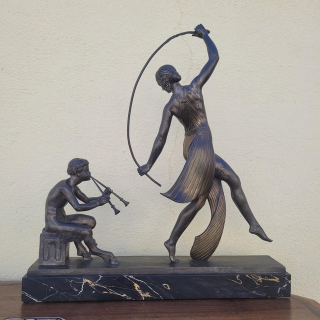 JD Guirande, Nude Dancer with Thyrsus, 20th Century, Bronze & Marble For Sale - Image 18 of 18