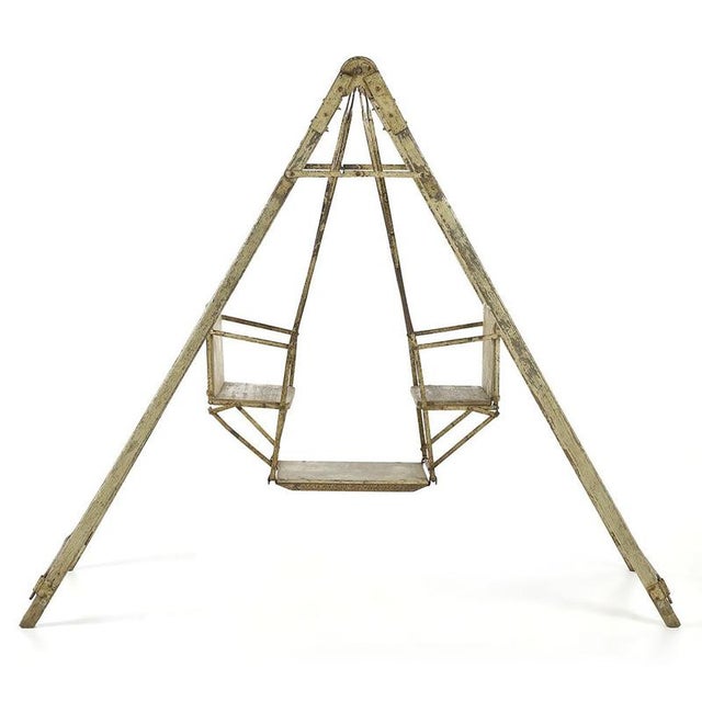 White Patinated Iron Outdoor Swing For Sale - Image 8 of 8