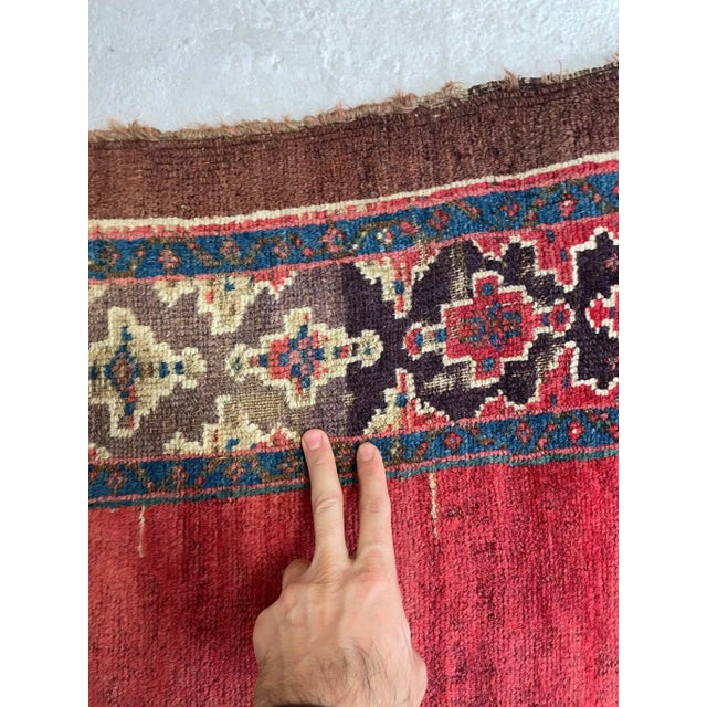 Late 19th Century Late 19th Century Late 19th Century Ancient Kurdish Reds Aubergine & Emerald Green Runner Rug 4.3 X 11.10 For Sale - Image 5 of 12