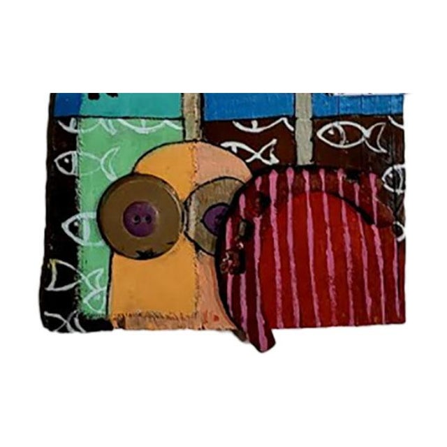 Funky Folk Art Painting on Raw Wood - For Sale - Image 4 of 5