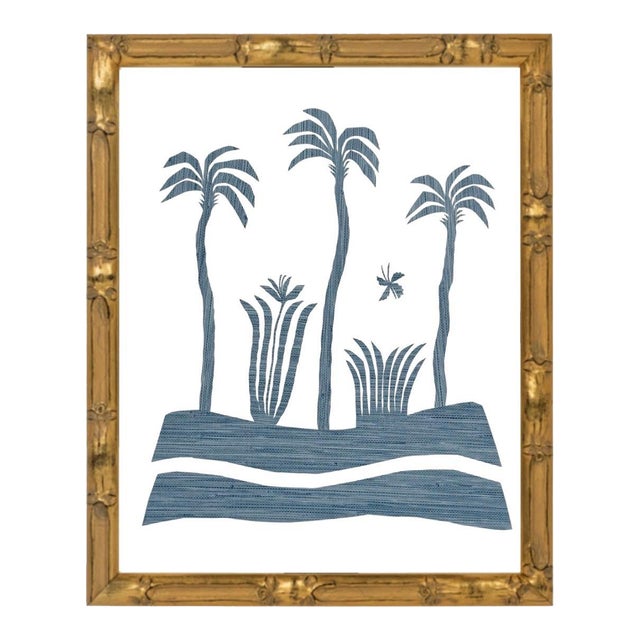 Blue Lyford Palm Collage in Bamboo For Sale