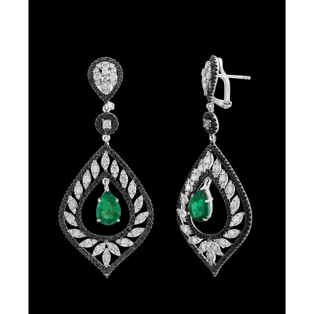 GIA Certified 6 Ct Zambian Pear Shape Emerald Diamond Drop Earrings 18Kt W Gold For Sale - Image 17 of 18