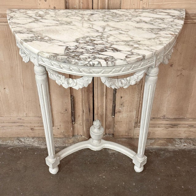 Antique Italian Louis XVI Painted Marble Top Demilune Console With Trumeau Mirror For Sale - Image 18 of 18