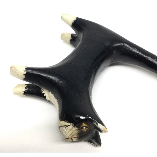 Antique Wood Folk Art Kitty Cat Carved Figurine For Sale - Image 10 of 13