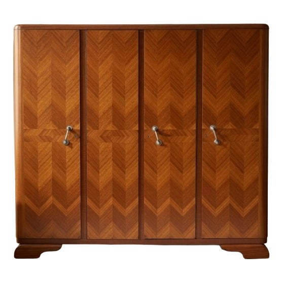 Art Deco Four-Leaf Wardrobe, Poland, 1940s For Sale