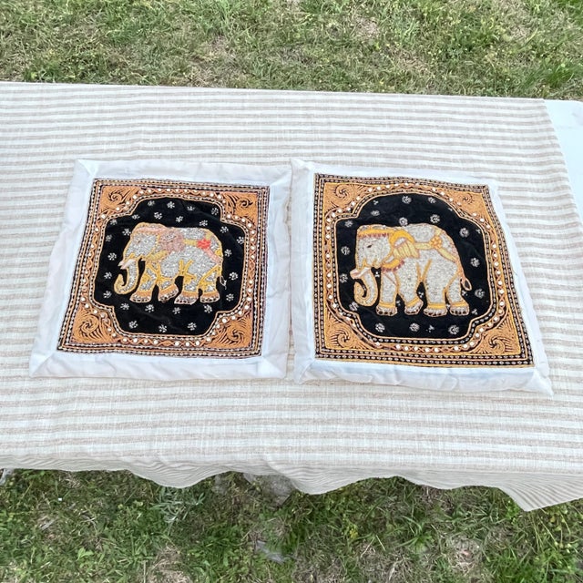 Burmese Kalaga Elephant Pillows- a Pair For Sale - Image 10 of 10