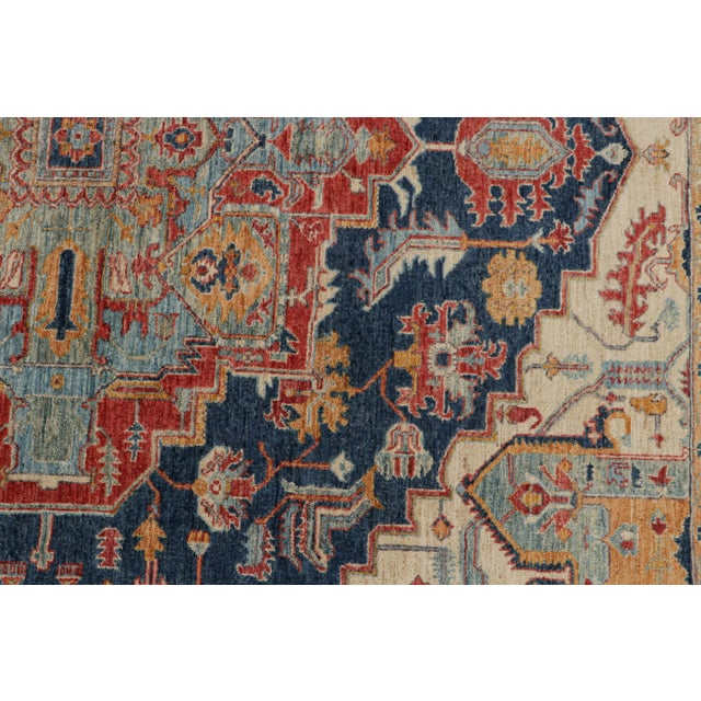 2010s Rug & Kilim’s Serapi Style Rug in Red, Blue & Gold With Medallion Pattern For Sale In New York - Image 6 of 8