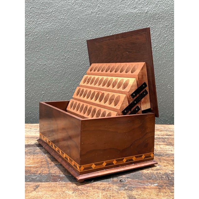 Brown Vintage Marquetry Wood Cigar Humidor For Sale - Image 8 of 12