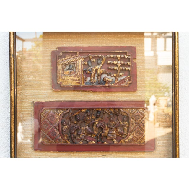 Wood Antique Framed Carved Wood Relief Chinese Panels For Sale - Image 7 of 9