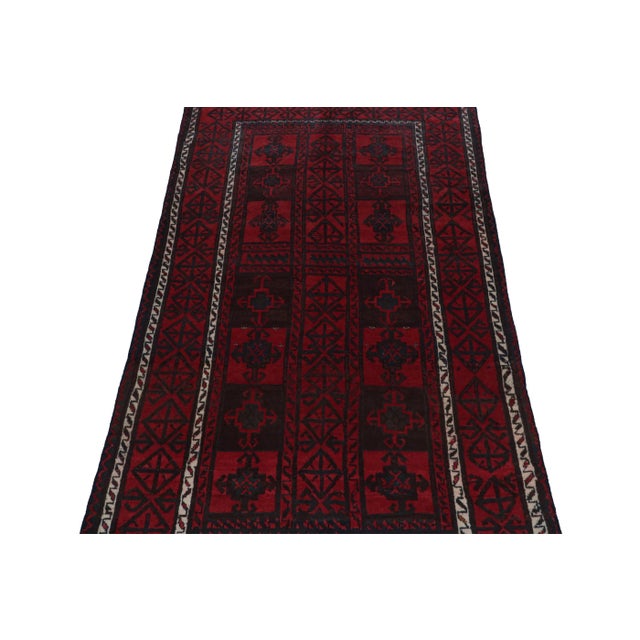 Tribal 1950s Vintage Baluch Tribal Rug in Red & Navy Blue Geometric Pattern, From Rug & Kilim For Sale - Image 3 of 8