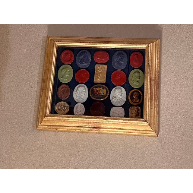 Italian Giltwood Shadow Box With Multicolor Grand Tour Neoclassical Intaglios and Cameos For Sale - Image 10 of 13