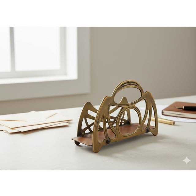 Art Nouveau Brass Letter Holder - Vintage Desk Organizer With Ornate Pierced Design- 1920s-1940s For Sale - Image 4 of 7