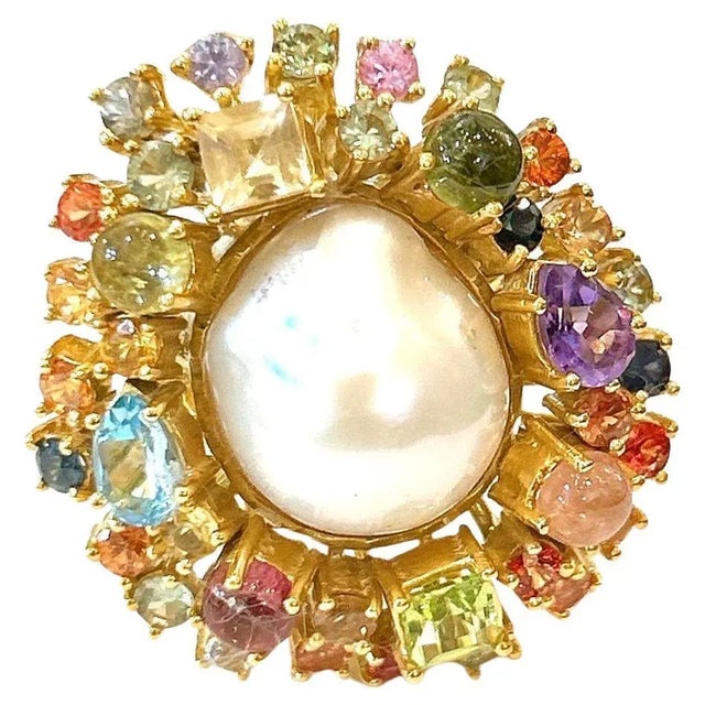 Metal Bochic “Orient” Sapphire & Multi Fancy Gem Cocktail Ring Set 18K Gold & Silver, Size 6 For Sale - Image 7 of 8