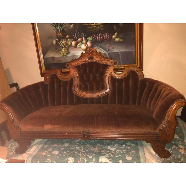 Beautiful Victorian settee... well loved and preserved. Warm chocolate brown velvet upholstery. A lovely piece of history...