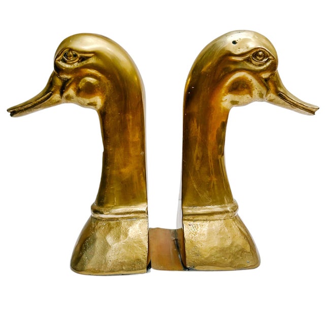 Sarreid Ltd. Mid 20th Century Solid Brass Spanish Duck Head Bookends by Sarreid - A Pair For Sale - Image 4 of 8