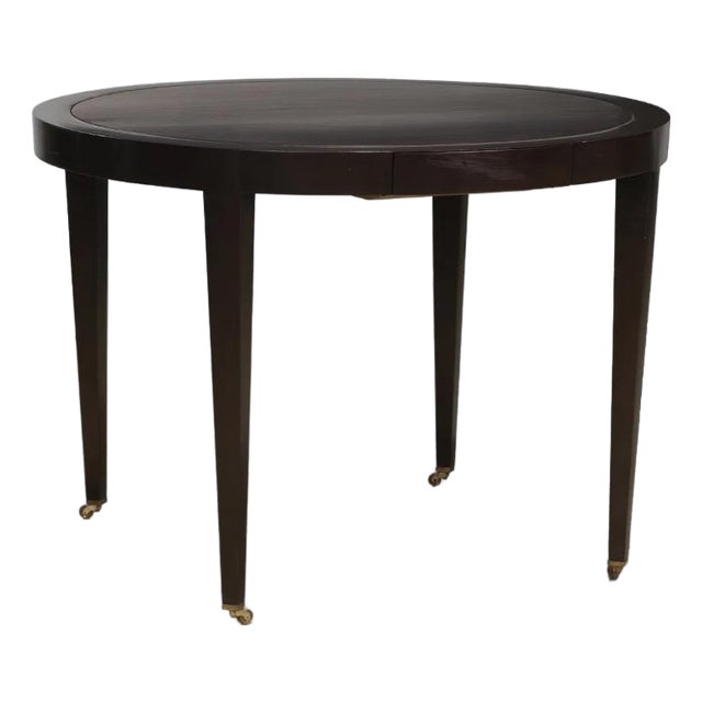 Late 20th Century John Hutton for Donghia Round Ebonized Wood Center Table With Brass Casters For Sale