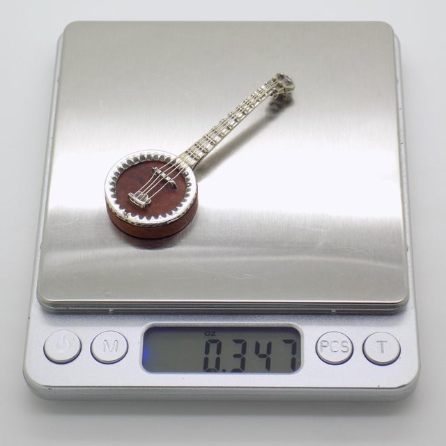 Brown Vintage Italian Handmade Sterling Silver and Wood Mandolin Figurine, 1980s For Sale - Image 8 of 10