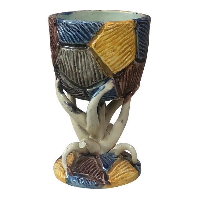 Majolica Palissy Vase Chalice Thomas Sergent, circa 1880 For Sale