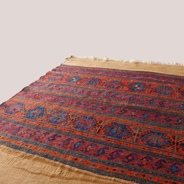 Vintage Ersari Turkmen Embroidered Flatweave Textile, 1950s, in Good conditions. Designed 1950 to 1959
