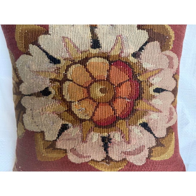 18th Century 18th Century French Aubusson Floral Medallion Pillow For Sale - Image 5 of 7