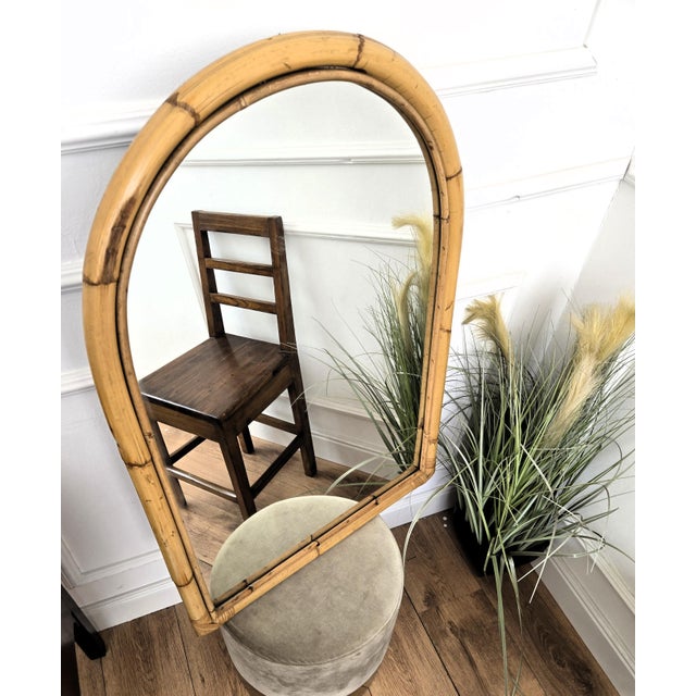 Boho Chic Vintage Italian Bamboo Rattan Wall Mirror, 1960s For Sale - Image 3 of 8