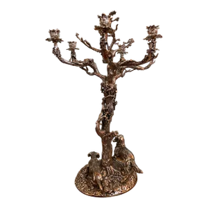 1980s Silver Plated Bronze Candelabra With Dogs