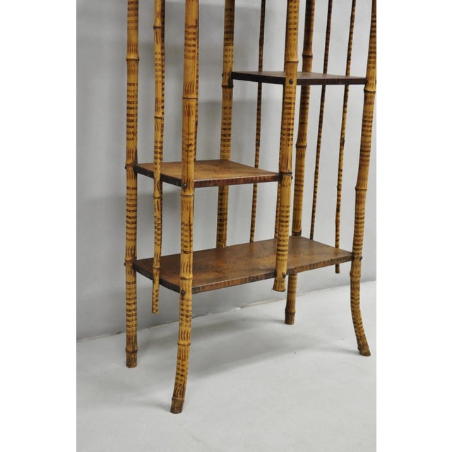 Late 19th Century Antique English Victorian Stick and Ball Burnt Bamboo Curio Etagere Shelf Mirror For Sale - Image 5 of 12
