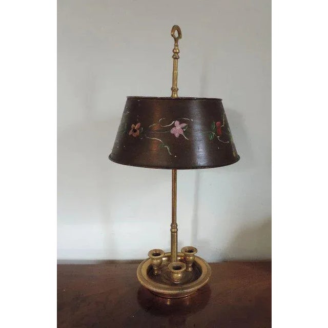 Metal French Gilt Bronze / Ormolu Bouillotte Lamp with Paint Decorated Tole Shade For Sale - Image 7 of 10