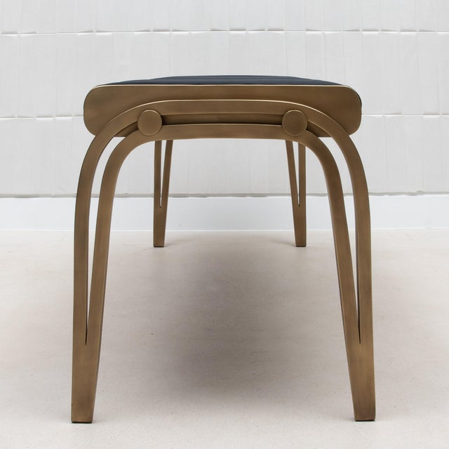 Black Upholstered Black Velvet Bench With Bronze Patina Brass Detail by R&y Augousti For Sale - Image 8 of 10