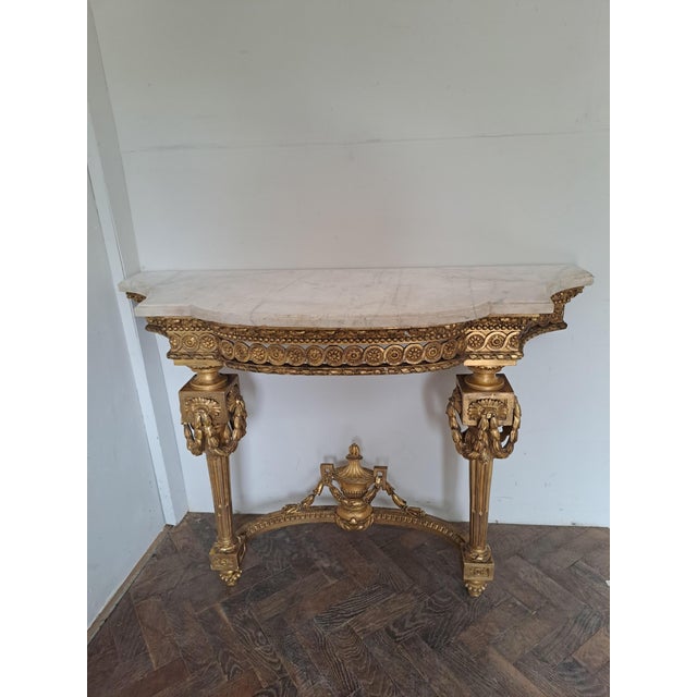 Antique French Giltwood Console Table with Marble, 1860 For Sale - Image 6 of 7