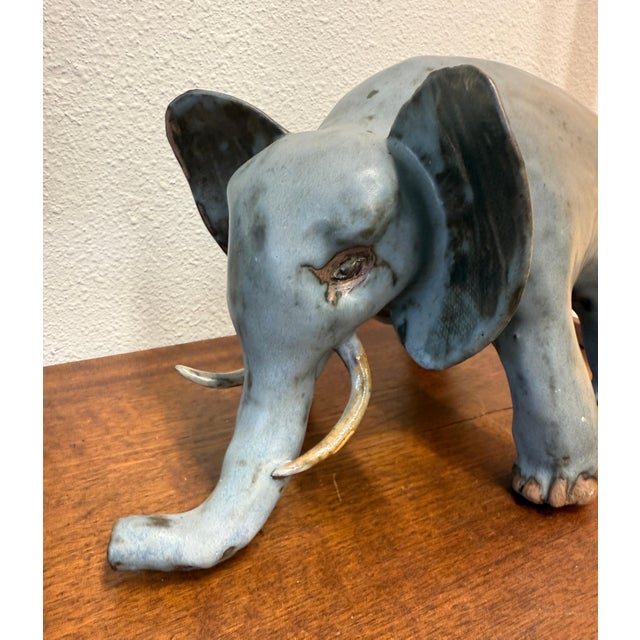 1980s Whimsical Hand Thrown Glazed Pottery Elephant For Sale - Image 14 of 18