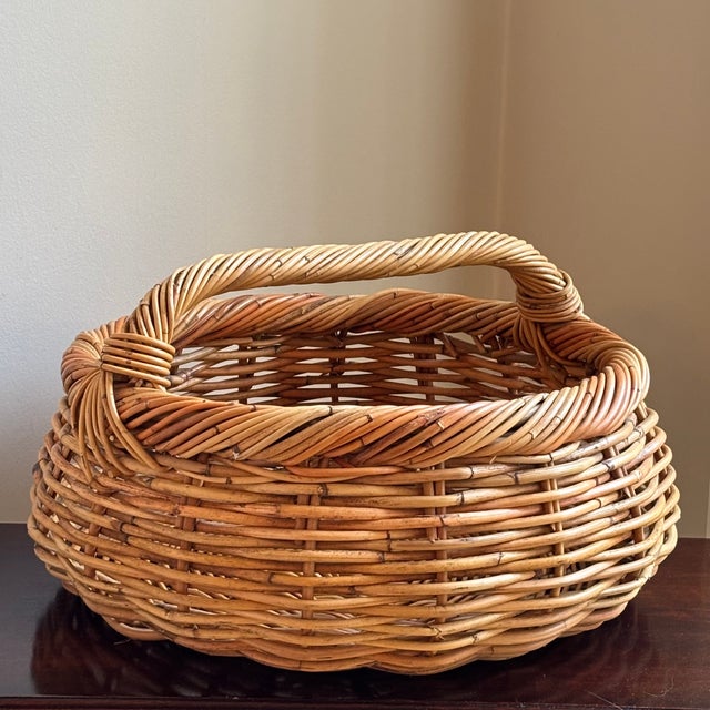 Vintage French-Style Storage Basket W/ Low Rim Handle For Sale - Image 12 of 16