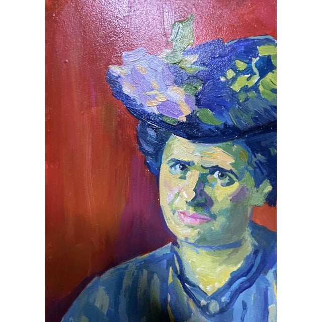 Oil Painting Woman in Blue Victor Konotopsky For Sale - Image 6 of 9