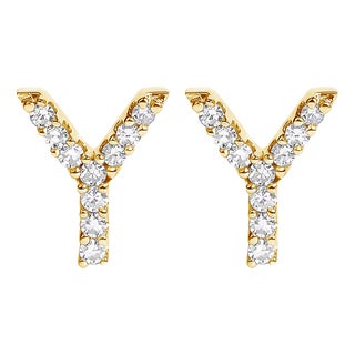 10K Yellow Gold 1/10 Cttw Diamond 'Y' Initial Stud Earring For Sale
