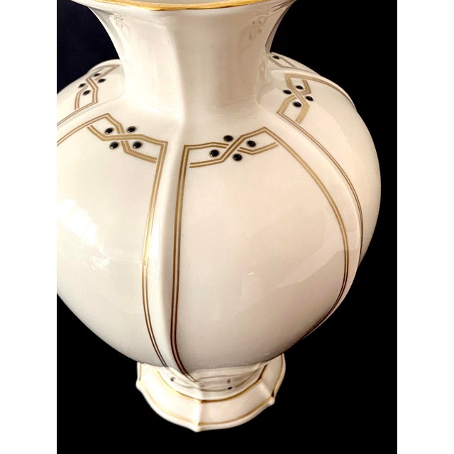 Vintage Large 9 7/8 Inch Lenox Vanguard Collection Ivory Porcelain Art Deco Trim Vase For Sale - Image 15 of 18