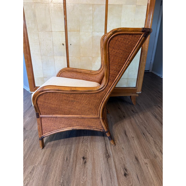 Wood Rattan Lounge Chair in the Manner of McGuire For Sale - Image 7 of 15