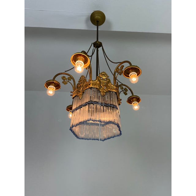 Art Deco 7-Light Chandelier in Brass and Glass, 1940s For Sale - Image 11 of 18