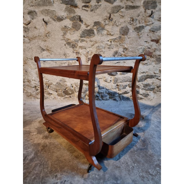 Mid-Century French Walnut Serving Trolley with Casters, 1950s For Sale - Image 13 of 14